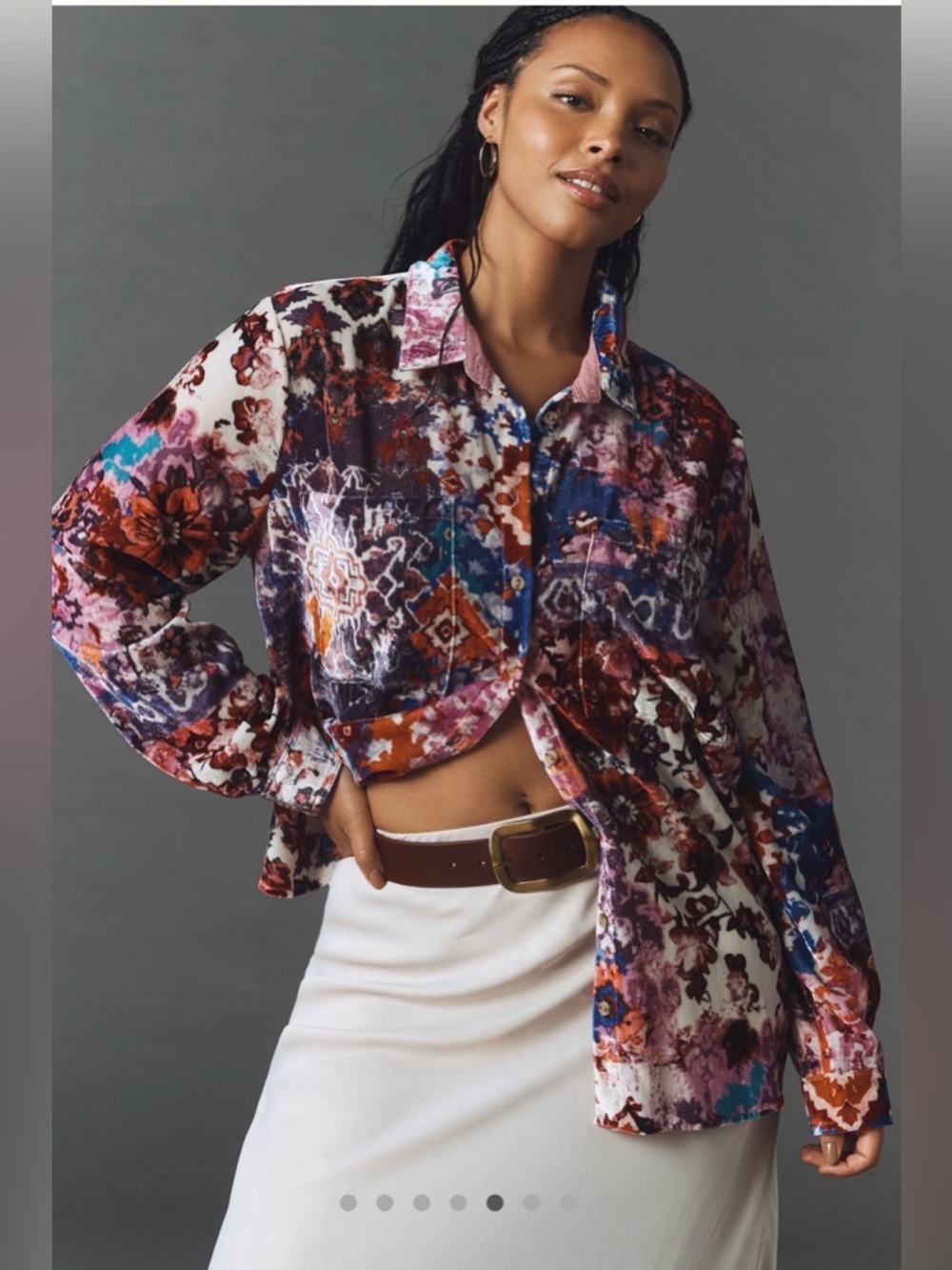 Anthropologie Pilcro Hadley Velvet Relaxed Pink Floral Button-Up Shirt Sz S NWT